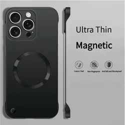 Ultra Thin Metallic Paint Magnetic Frameless Cooling Shockproof Case for iPhone 14 Pro Max (Black)