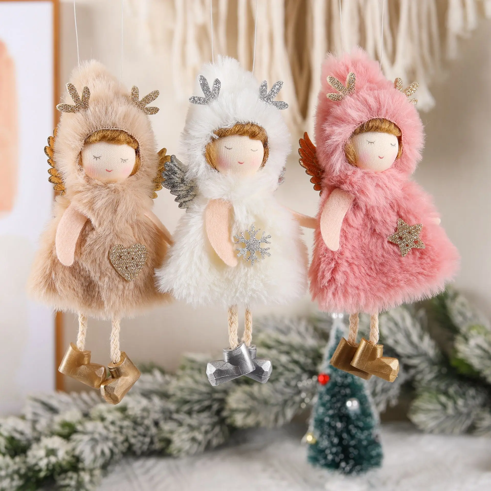 

Xmas Tree Pendant Hanging Ornaments 2024 New Year Gifts Christmas Plush Angel Dolls Decoration For Home 2023 Navidad Noel Gifts