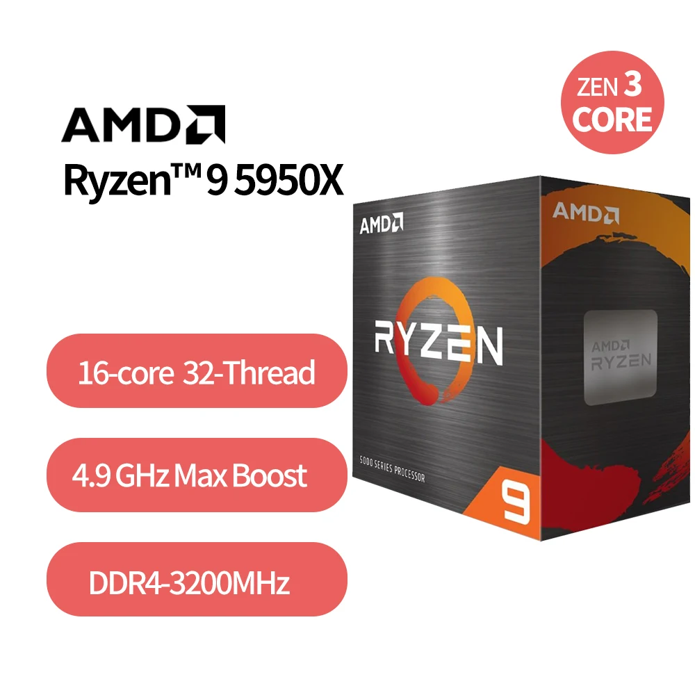 Amd R9 5950x CPU 5950x desktop computer processor 3.4GHz 100-100000059 PCIe  4.0 AM4 105W TSMC 7nm FinFET 64MB no fan - AliExpress