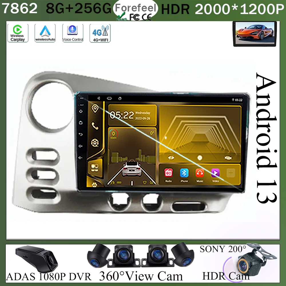 

Car WIFI Android 13 For Toyota Matric 2003 - 2004 For Pontiac Vibe 2003 - 2004 Auto Stereo GPS Bluetooth Radio Video QLED DSP