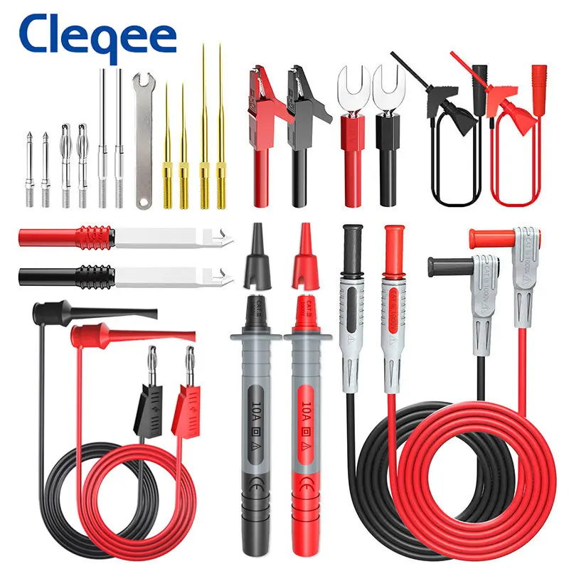 

P1308D 25PCS Multimeter Silicone Test Lead Kit with Replaceable Needle Spanner Alligator Clip 4mm Banana Plug To Test Hook Cable