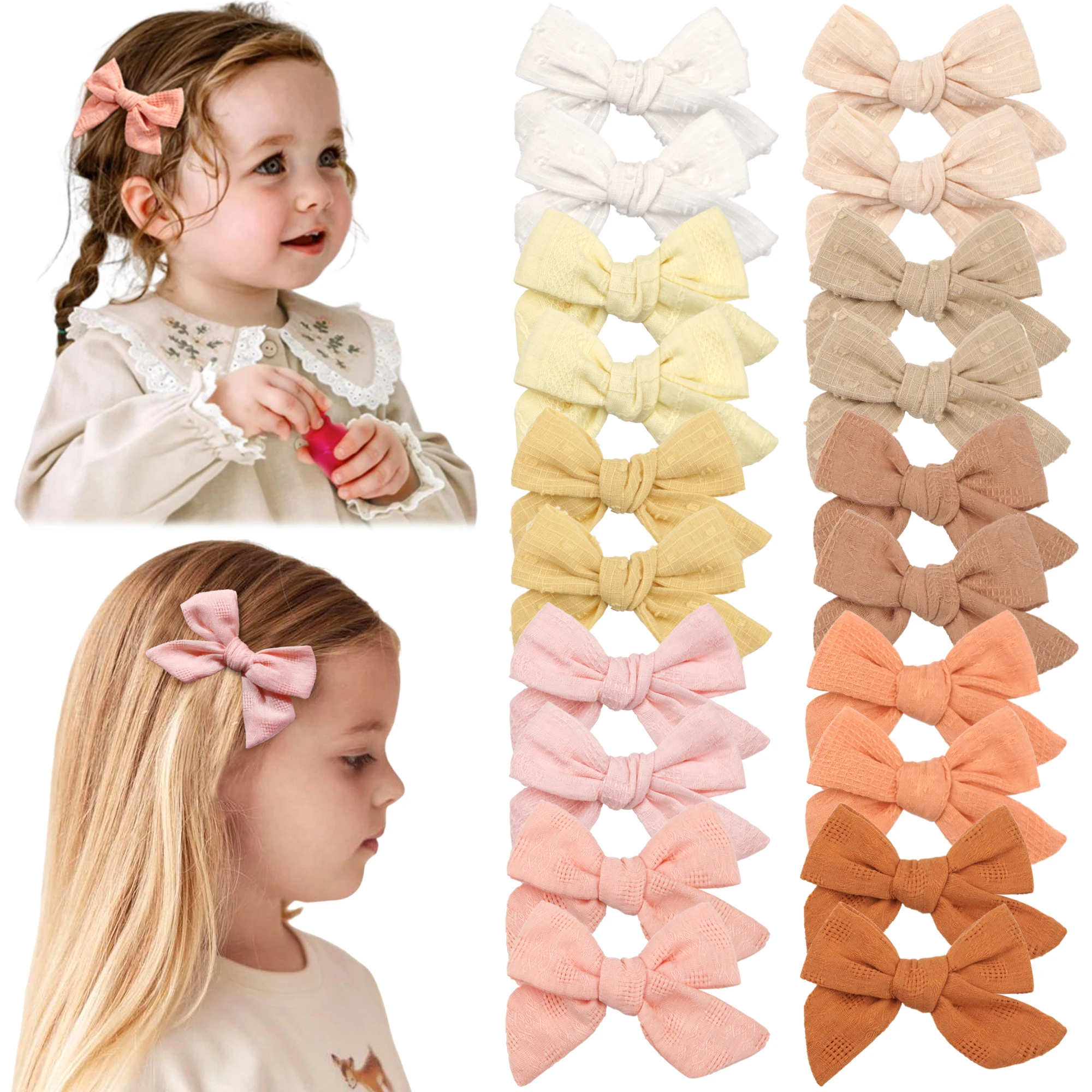 20Pieces 4Inch Girls Women Linen Bow Hair Clips Big Sailor Bow Barrettes Baby Kids Hairgrips Hair Bows Accessories Headwear