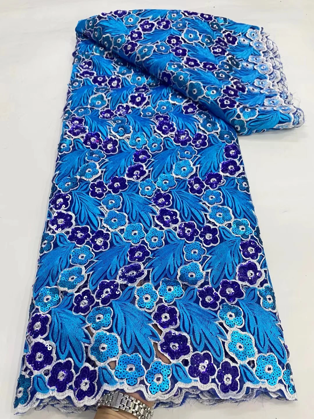 

Luxury Brillant African Crystal Sequin Lace Fabric High Quality Unique Nigerian Embroidere Mesh Material Traditional Party Wear