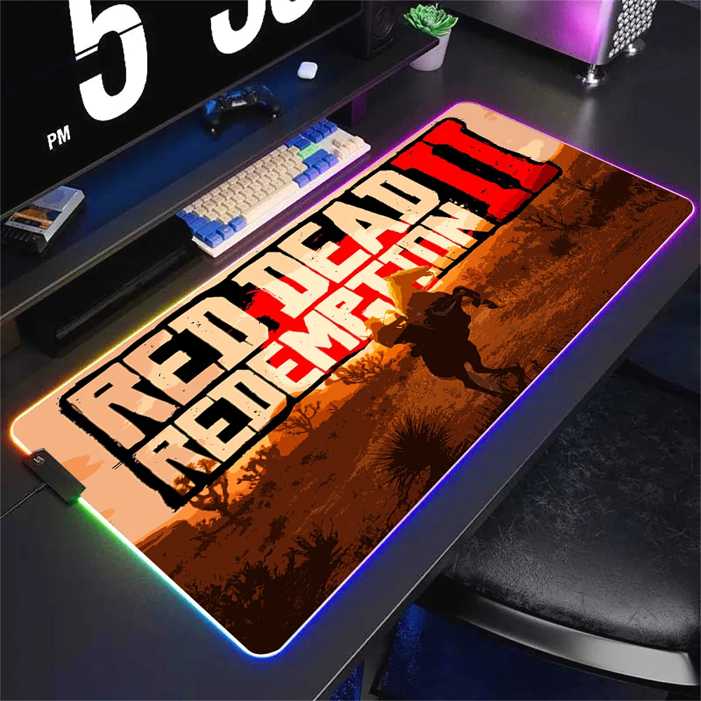 thumbnail image 1 of Alfombrilla de ratón de Anime Red Dead Redemption 2 RGB colorida para juegos, alfombrilla grande para juegos XL con luz LED, alfombrilla para ratón para ordenador, alfombrilla para escritorio para jue, 1 of 4