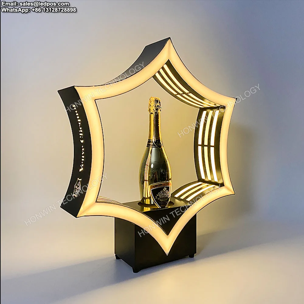 Led Illuminato Veuve Clicquot Presentatore Di Bottiglie Di Champagne Esagonale Glorifier Espositore Vip Service Rack Holder Cabinet Nightclub