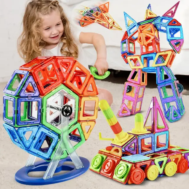 ZKZC 21-180pcs Big Size Magnetic Designer Magnet Building Blocks Construction Set Magnetic Bircks DIY Toys For Children Gifts 1