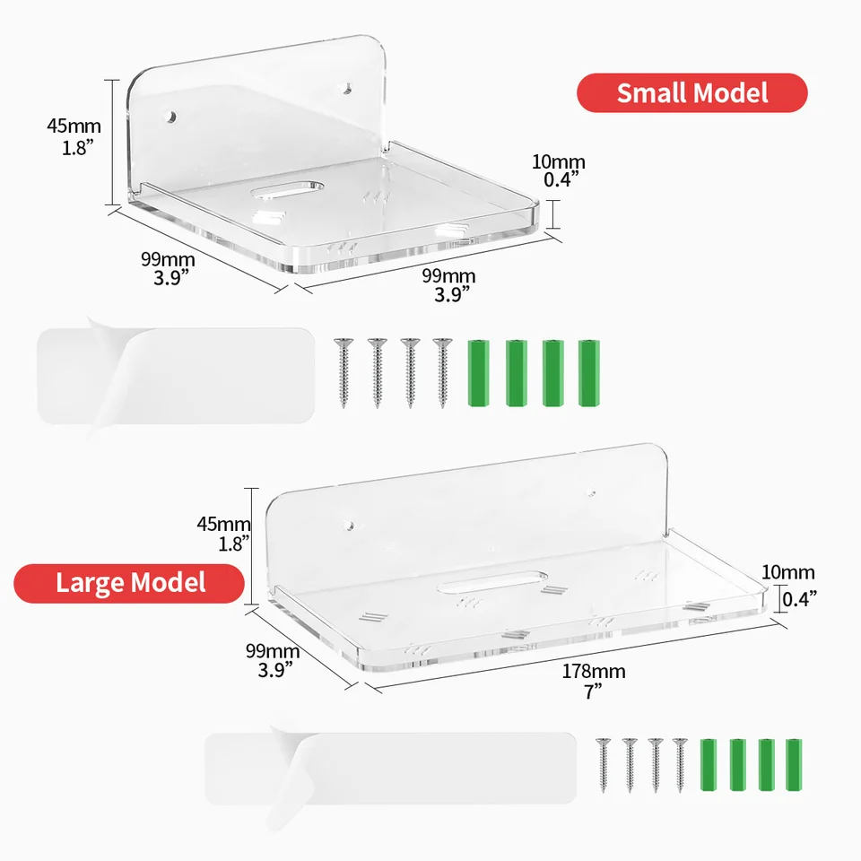 Mensola Adesiva Trasparente Per Altoparlante E Router – Acrilico, 12,5x12,5 Cm, Senza Fori, Impermeabile