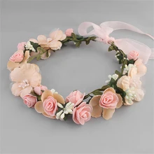  3D Artificial Flower Wreath Bride Women Flower Crown Hair Band Wedding Floral Headband Garland Ribbon Girl Hair Accessorie 2022 