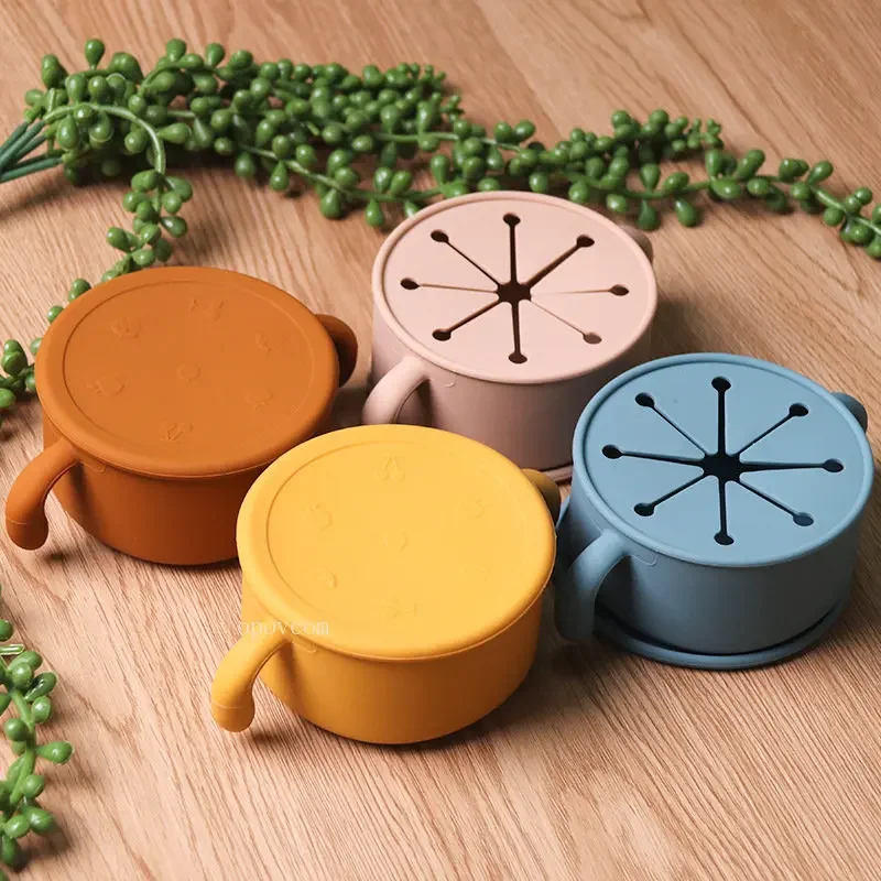 Silicone Dish for Babies Snack Bowl Kids Feeding Snack Cup with Lid Leak-proof Baby Toddlers Supplementary Food Bowl Tableware silicone dining plate silicone feeding bowl baby food bowl baby snack container