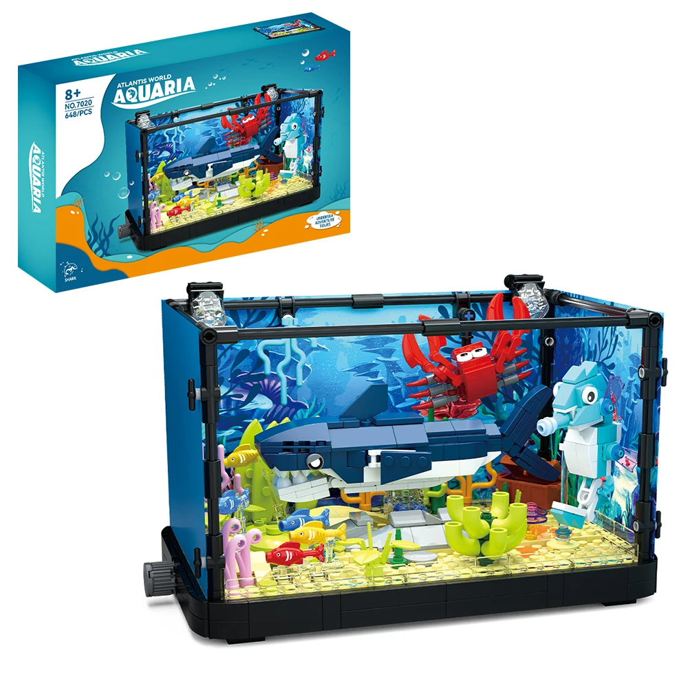 Fish Tank Building Kit with Lights, MOC Marine Aquarium Marine Animal Building Blocks Toys for Kids 6+, Bricks Toys Gifts 3