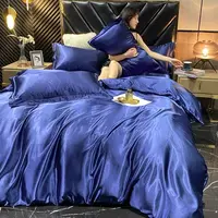 Solid Rayon Silk Bedding Set with Duvet Cover Bed Sheet Pillowcases Luxury King Single Double Couple Satin Pillow Case Bedsheet 5
