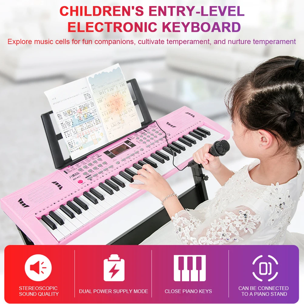 61 Keys Digital Portable Synthesizer Keyboards W/ Keyboard Stand Portable Music Keyboard for Beginners Children Students