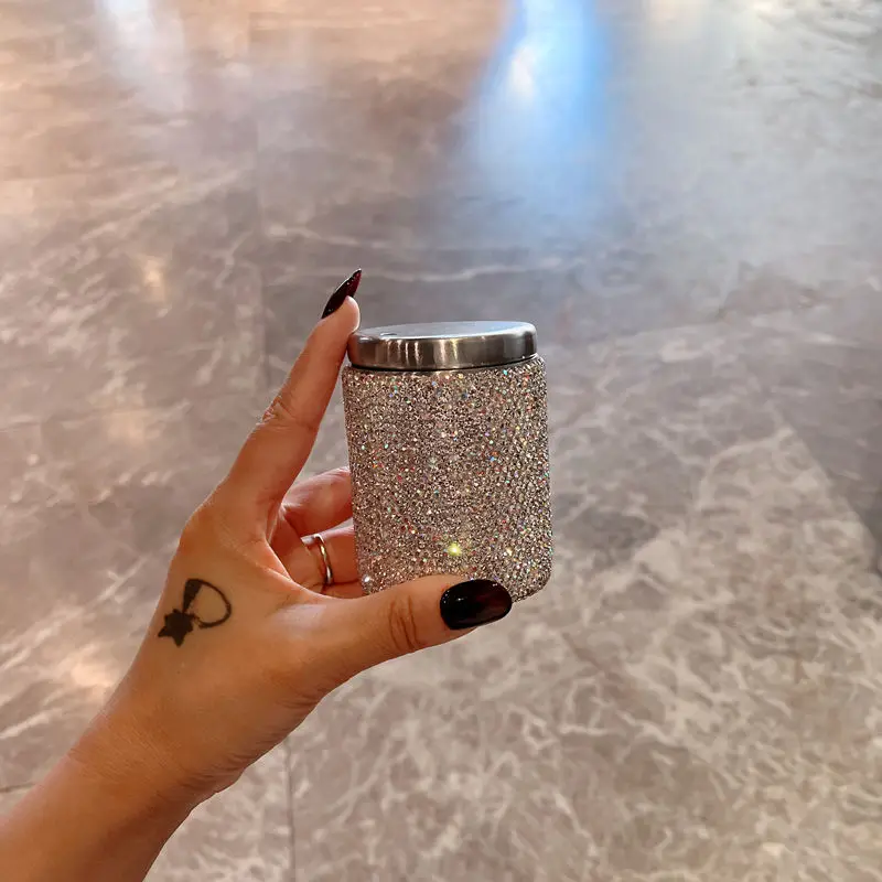 Sparkling Rhinestone Stainless Steel Toothpick Jars Portable Desktop Toothpick Storage Box Living Room Bar Canister