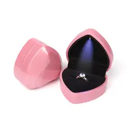 Elegant Red Wine LED Light Ring Box (Pink - heart)