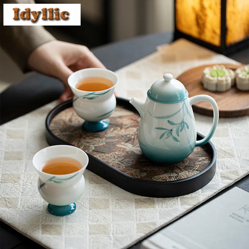 التدرج منحدر رسمت باليد طقم شاي الأوركيد مجموعة كا...