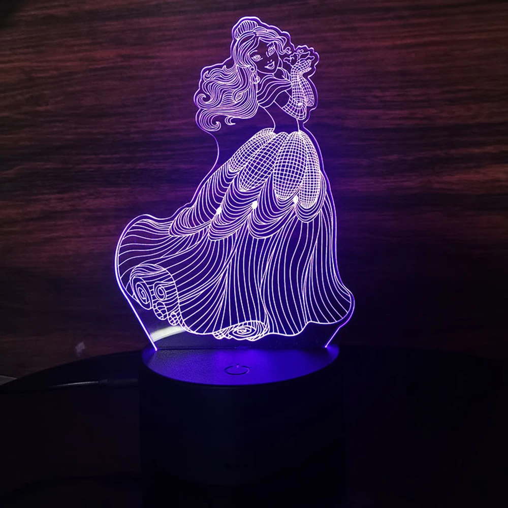 portable night light Disney 7/16 Color 3D Night Light Frozen Anna Elsa Princess LED Touch Remote Control Desk Lamp Children's Toy Birthday Gift decorative night lights Night Lights