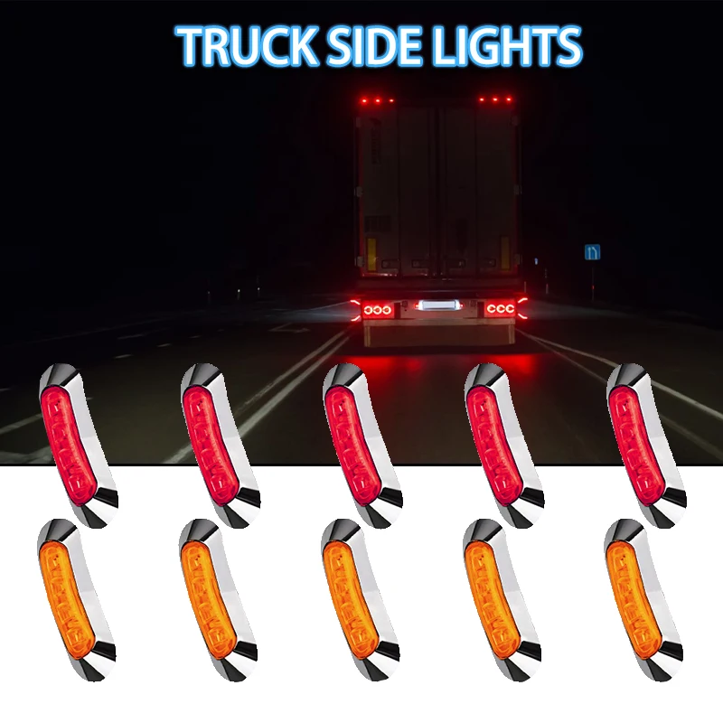 

10pcs 3.8" Amber/Red Side Markers Indicator Lights 10-30V 4LED ABS Chrome Bezel Signal Lamp For Pickup Truck Trailer