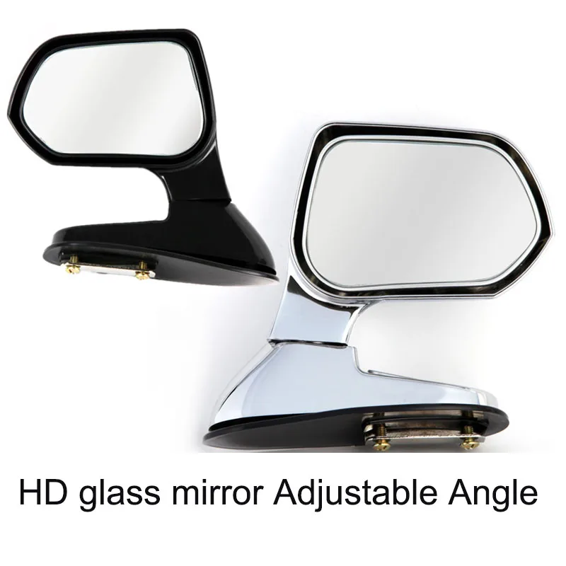 2 Pcs Universal Hood Side Rear View Mirror Black Silver HD Glass Mirror Adjustable angle