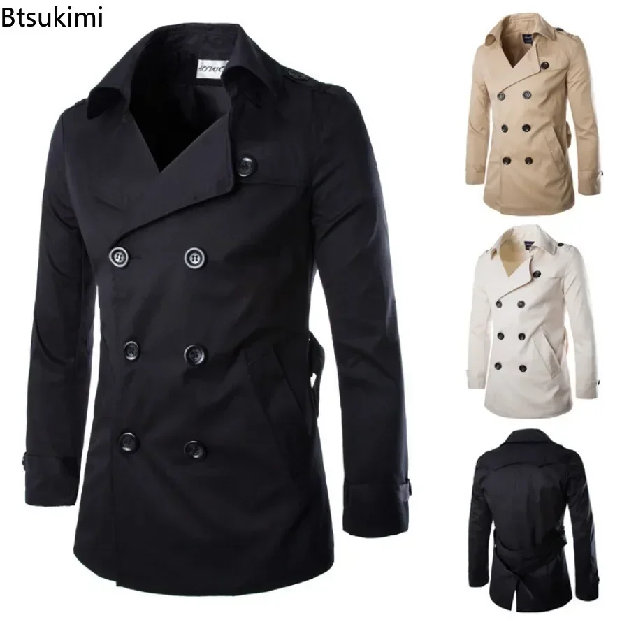 England Style Men's Trench Coat Fashion Cotton Double-breasted Mid-leng Jackets Boutique Windproof Coats Business Gentleman