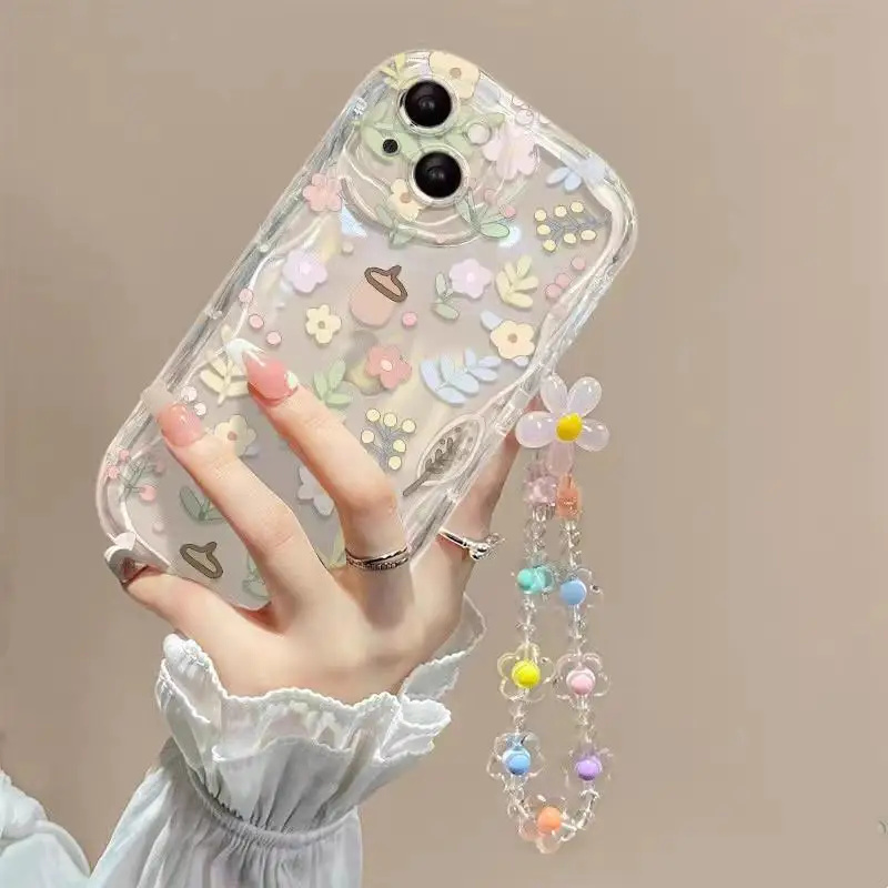 Floral Charm Bracelet Lanyard Phone Case