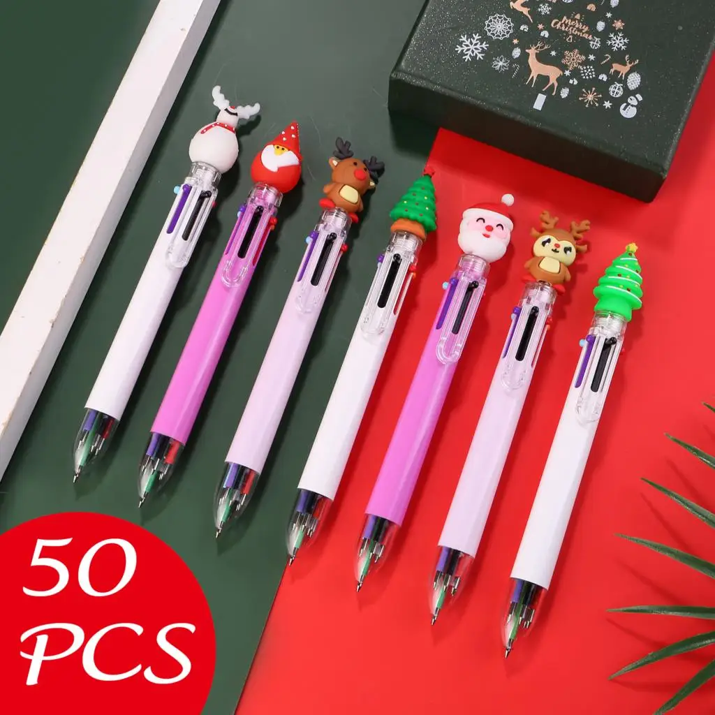 

50Pcs 6-color Ballpoint Pen Cartoon Christmas Series Creative Soft Rubber Cute Color Hand Pens Gift Pens Student Stationey
