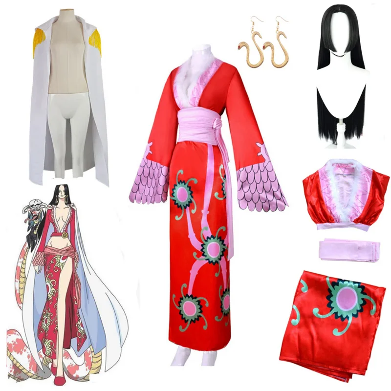 

Cosplay Boa Hancock Costume Sexy Empire Red Kimono Dress Anime Clothing Halloween Costumes For Women Party Performance