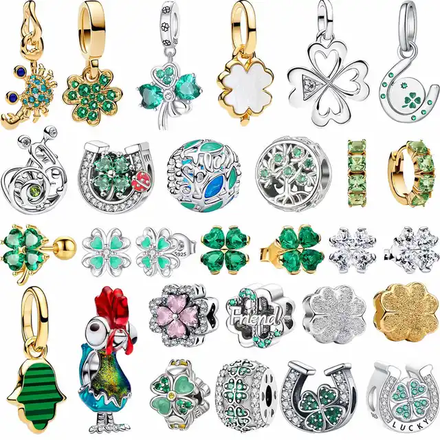 Nouveaux Breloques Originales en Argent Sterling 925, Perle Trèfle à Quatre Feuilles Porte-Bonheur, pour Boucles d'Oreilles, Bagues, Pendentifs, Bracelets et Colliers DIY 1