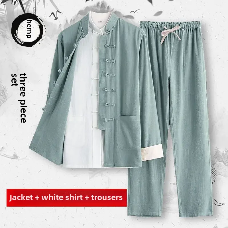 Bean green three-piece coat + base + trousers