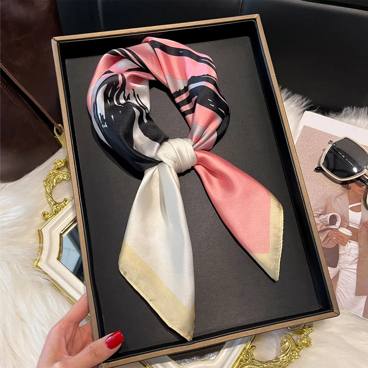 2025 New 70*70cm Silk Satin Hair Scarf Women Handkerchief Printed Female Square Head Bandana Small Neck Muffler Hijab Lady Girl