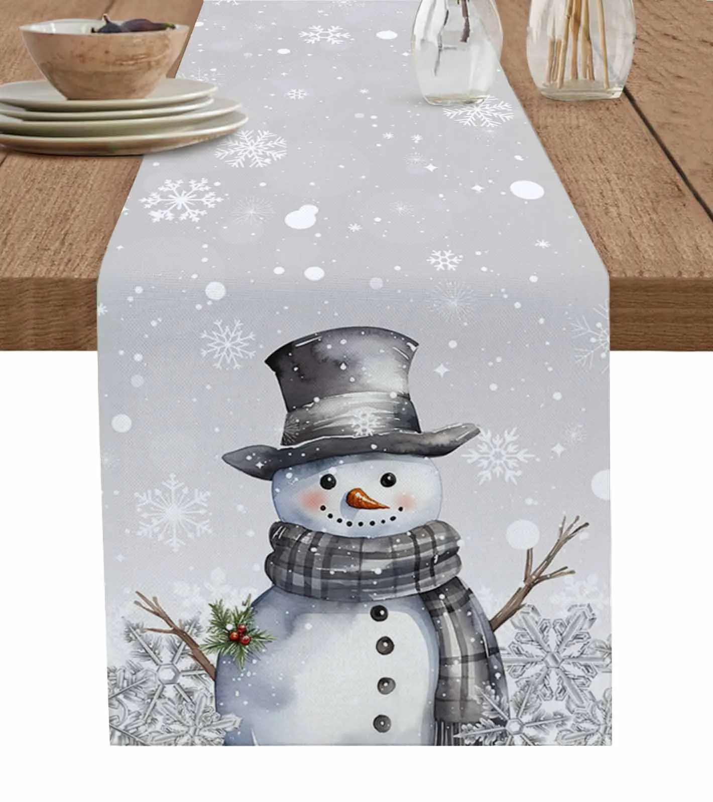 

Christmas Snowflake Snowman Table Runner Cotton Linen Wedding Decor Tablecloth Home Christmas Table Decor Table Runner