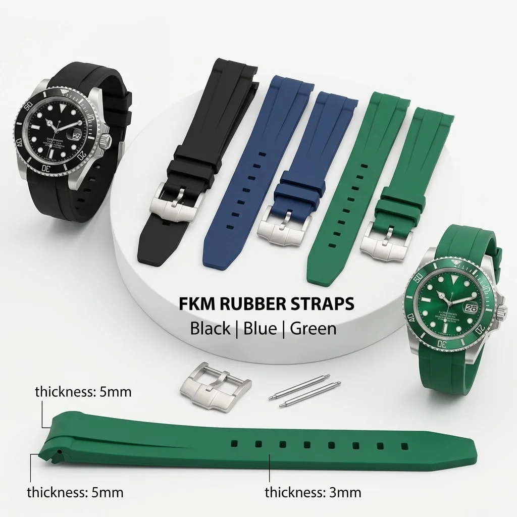 Premium 20mm Curved End Silicone Watch Band - Waterproof Rubber Dive Strap
