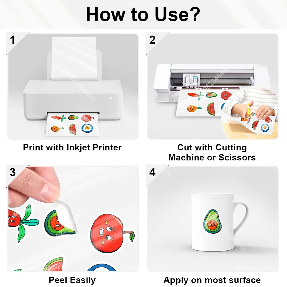 잉크젯 프린터용 광택 흰색 비닐 스티커 용지, 인쇄 가능한 접착 용지 라벨, DIY 공예, 방수, A4 용지, 100 매
