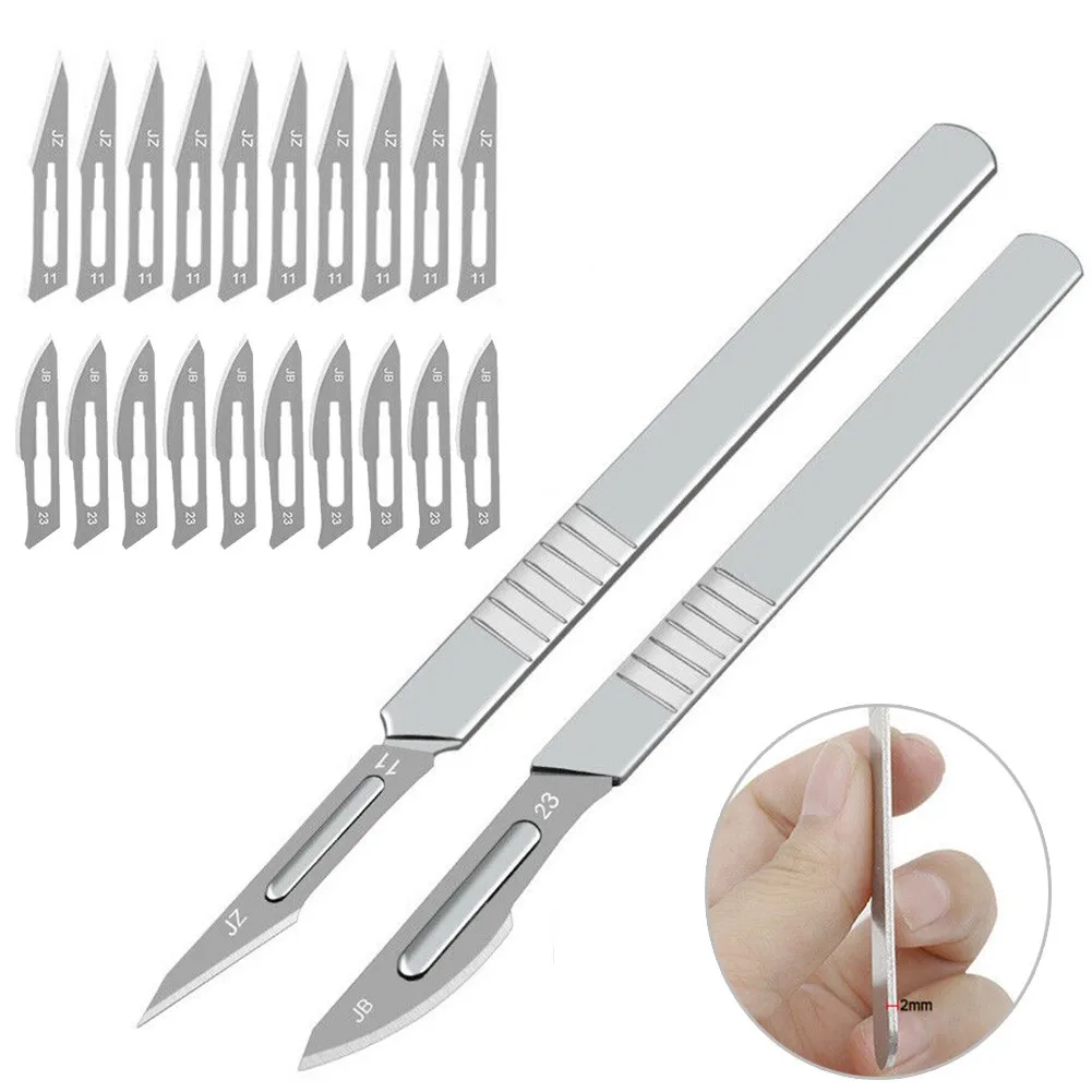 

20pcs Carbon Steel Scalpels Blades 2pcs Handles DIY Cutting PCB Repair Precision Instrument For Small Incision Of Scalpels