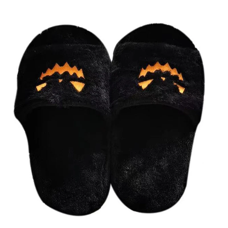 

1 Pair Halloween Pumpkins Plush Flops Casual Home Plush Slippers Halloween Birthday Anniversary Gift for Women