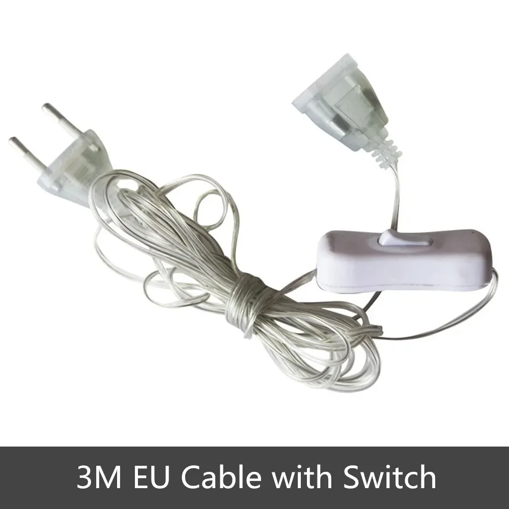 Transparent Power Extension Cord 220V 110V EU US AC Standard Switch Cable for Christmas New Year String Light 3M 5M power extension cable