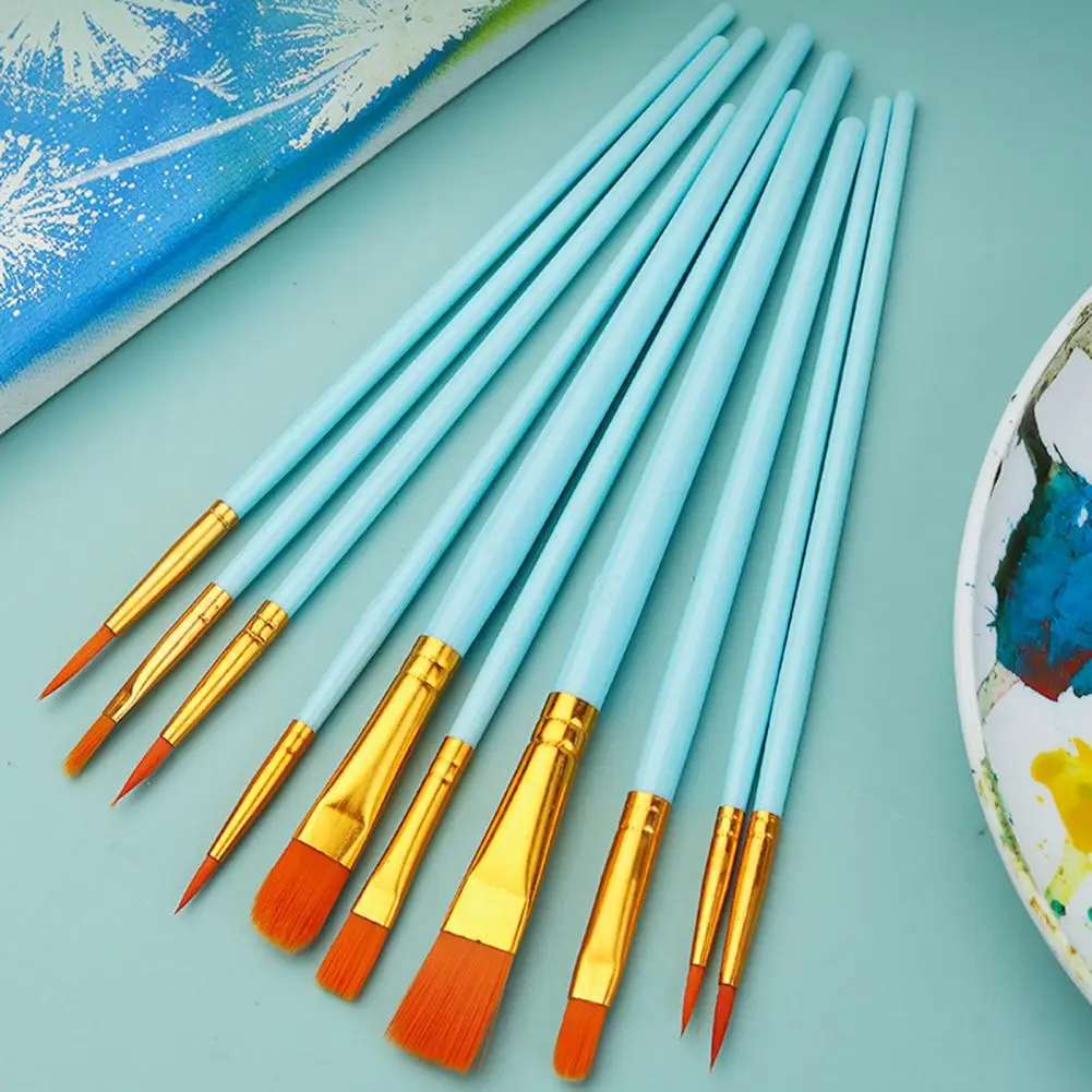 

10Pcs Artist Paint Brushes Long Handle Soft Bristles Strong Absorbency Watercolor Brush Round Pointed Oil Painting Brush Set