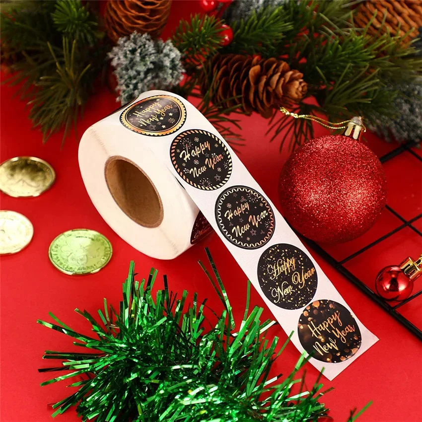 Decorative Stickers 100-500pcs Happy New Year 8 Designs 1.5'' Round Labels For Christmas Gift Cards Envelopes Boxes