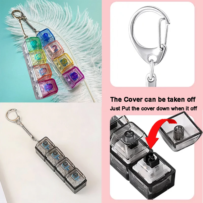 4키 조명 기능 기계식 키보드 키체인 손가락 버튼 스트레스 해소 키캡 (사무실, 가정, 성인, 어린이용)