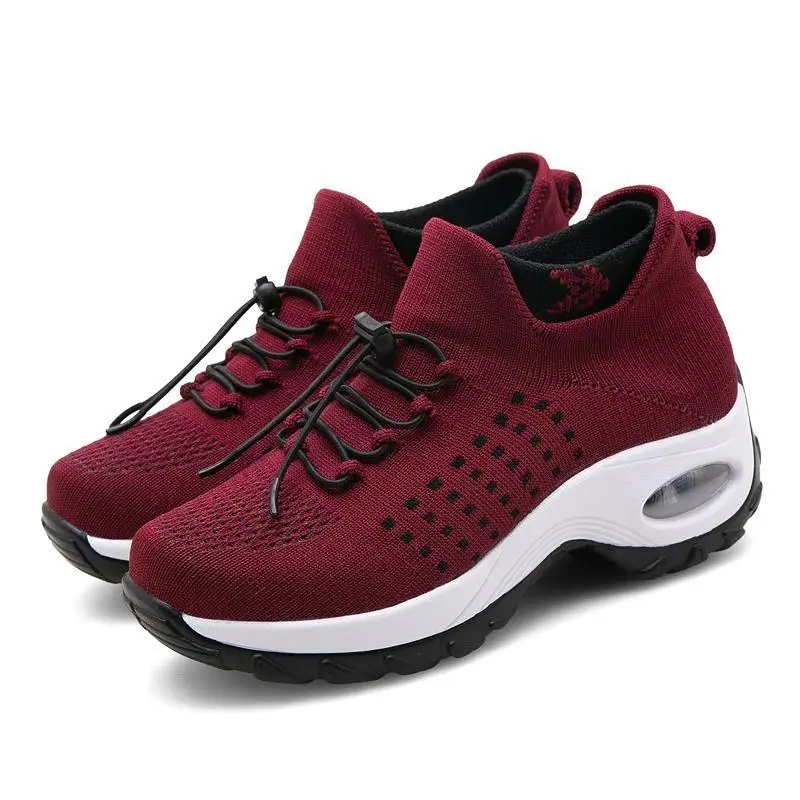 Sneakers Womens Air Cushion Athletic Walking Shoes Breathable Sport Lace Up Hight Platform Casual Shoes