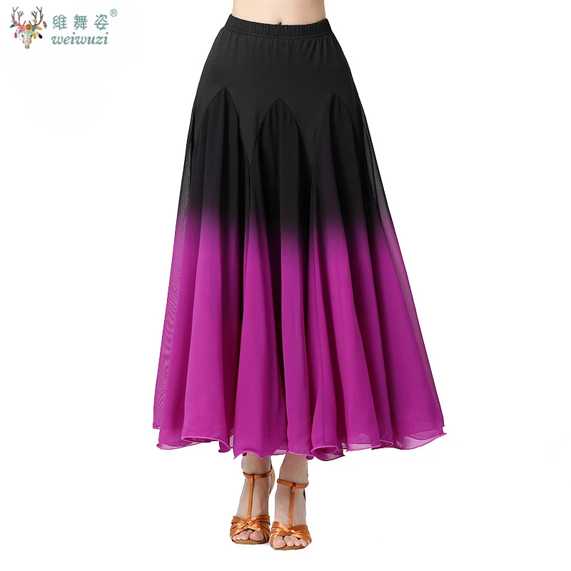 Modern Flamenco Waltz Ballroom Dance Performance Costumes Cotillion Long Bustier Gradient Color Dancing Skirt with Large Hemline