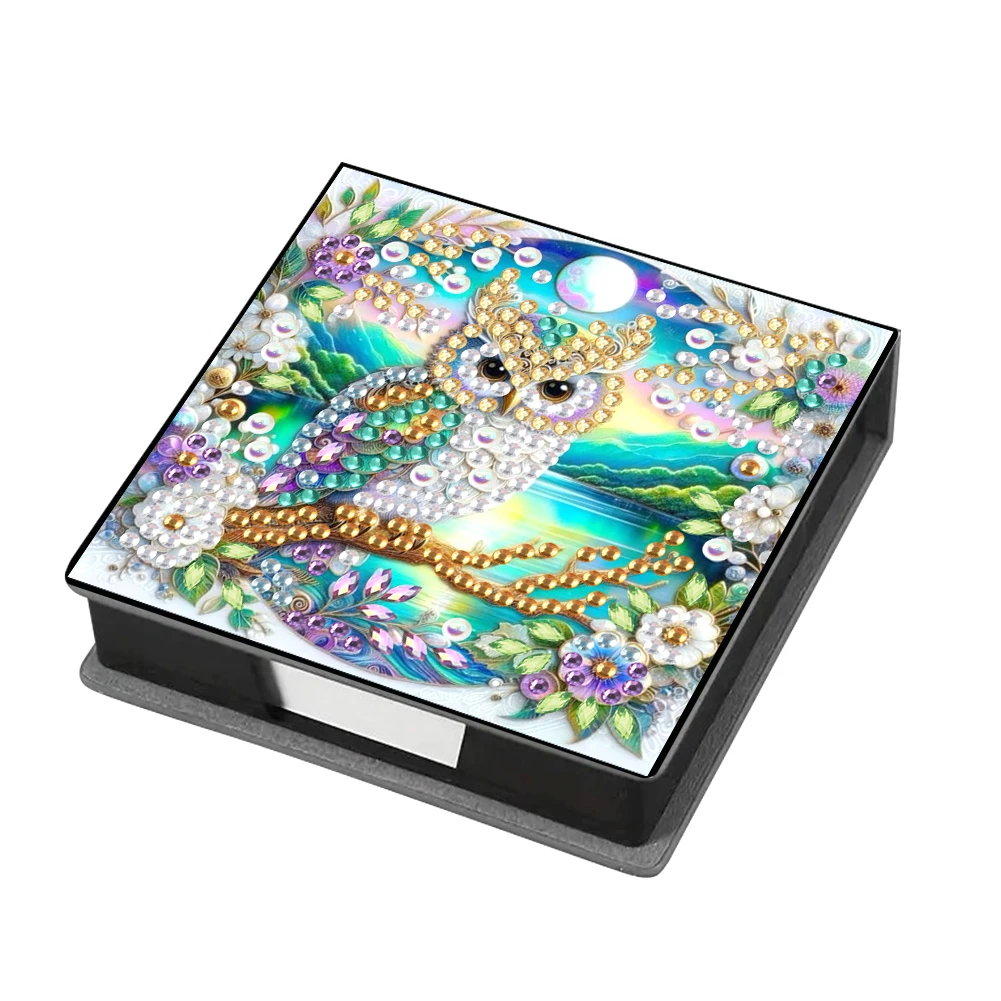 Animals Diamond Painting Notecard Box Contains 160 Sheets of Paper Gem Painting Memo Pad Holder Mosaic Kit for Adults Beginners
