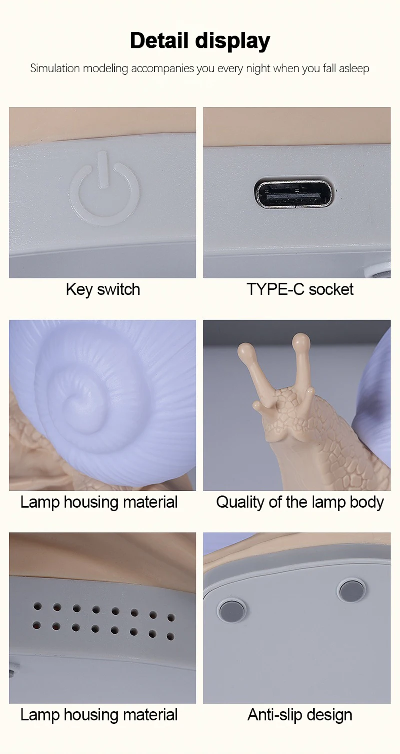 Snail Night Light Cute Lamps Bedside Desk Colors Night Light Gift for Christmas Girls Boys Kids Room Decoration