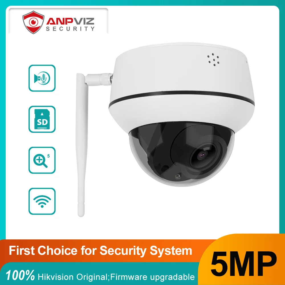 Anpviz 5MP PTZ Wifi IP Camera Outdoor 5X Zoom Security Protection Wireless Surveillance Cam Two-Way Audio SD Card Slot IR 30m