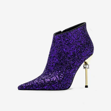 

Ankle Boots 22 Autumn Banquet Sequined High-heeled Boots Light Luxury Rhinestone Stiletto High-heeled Ladies Short Boots Women