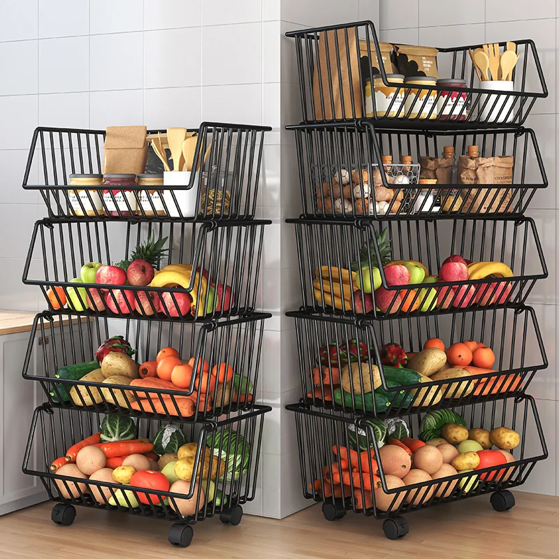 

Kitchen basket storage rack, multi layered fruit and vegetable storage rack, multifunctional and movable snack cart