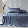 100%Organic Eucalyptus Plain Blue Flat Bed Sheets Lyocell Silky Soft Smooth Breathable Gentle to Skin Pillow shams 5