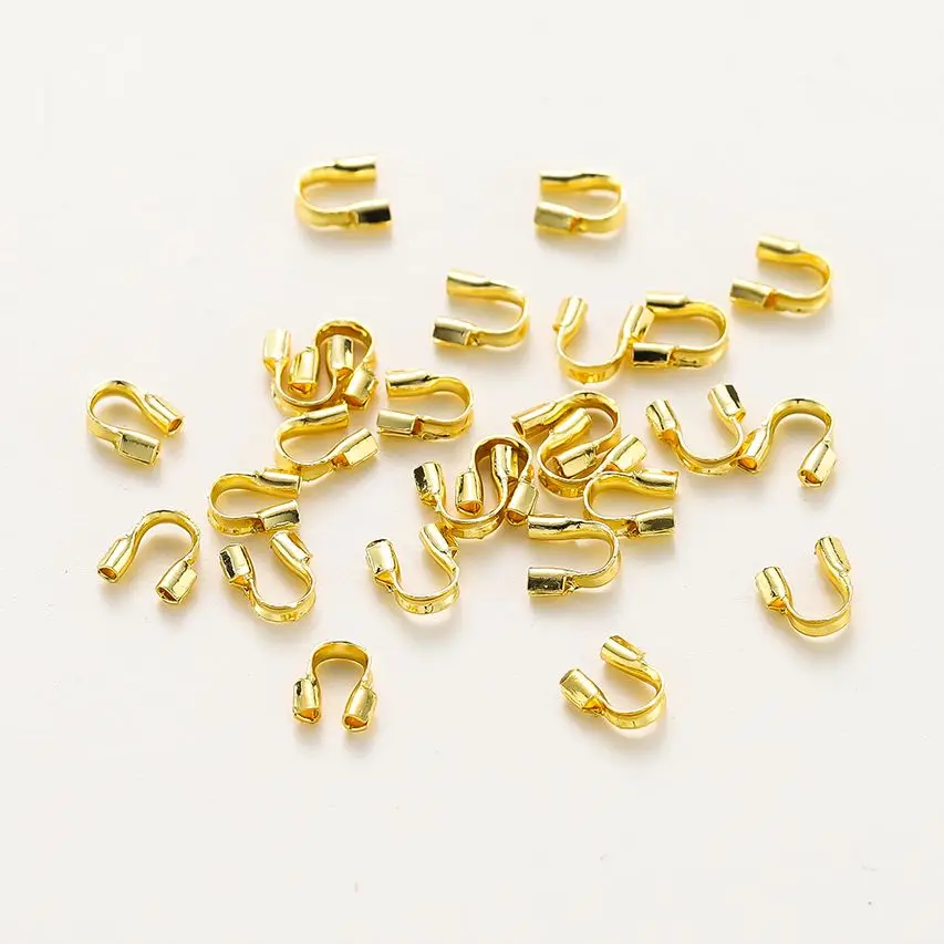 

50-100pcs/lot 14K 18K 4mm Gold U Shape Cord Wire Guard Protectors String Connectors Loops For DIY Jewelry Handmade Findings