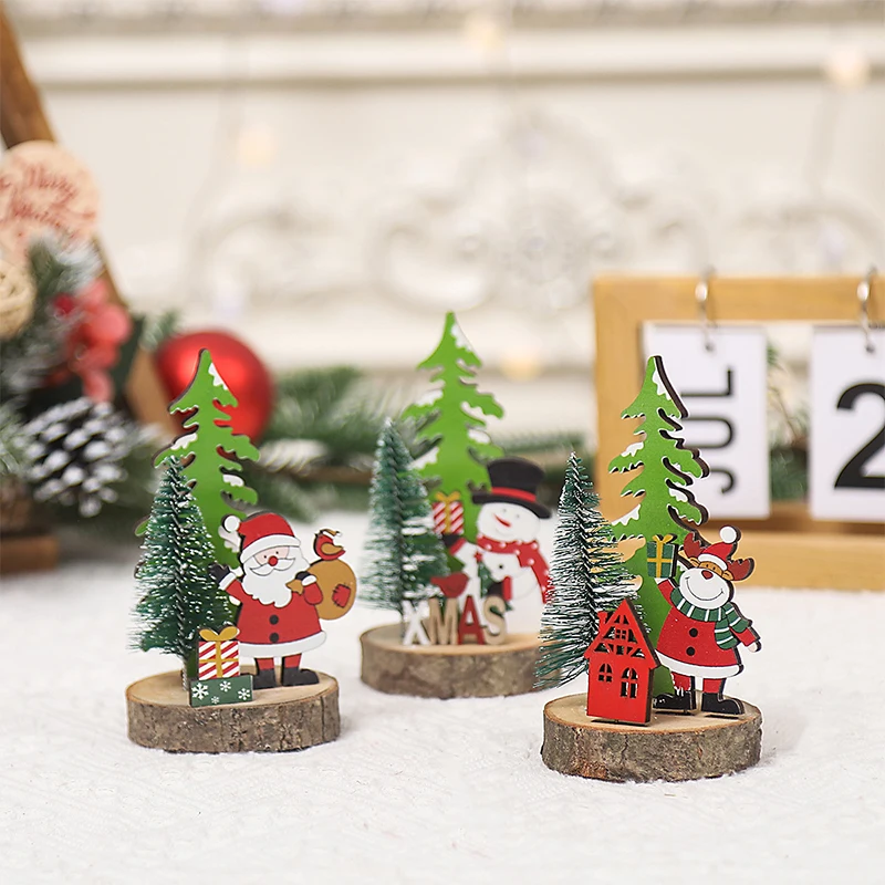 

New Christmas Tree Santa Claus Desktop Decoration Wooden Xmas Snowman Ornament 2023 New Years Party Gifts