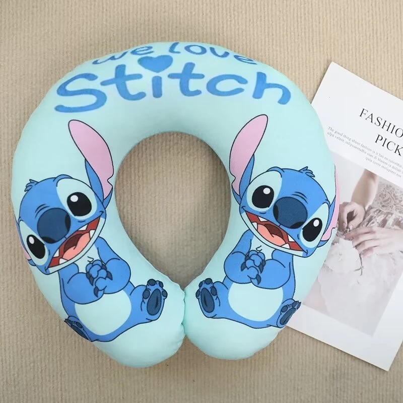 Lovely Lilo & Stitch U-shaped Neck Pillow Cute Stuffed Anime Stitch Angel Travel Pillow Cartoon Printed Nap Pillow Washable 4