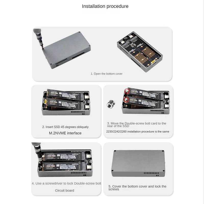 M.2 NVME SSD RAID Dual Bay M2 SSD Case Support M.2 Nvme SSD Disk For SSD  Hard Disk Box TYPE-C USB3.2 GEN2 20Gbps - AliExpress